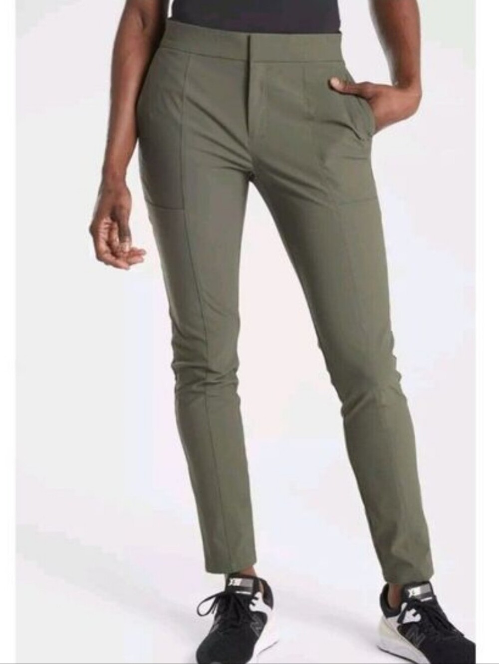 Athleta Wander Stash Straight Pant Black Size 8 Tall Green Gray Zipper Pockets